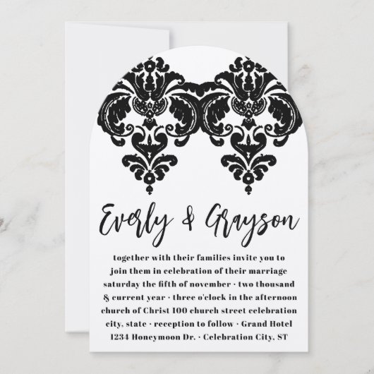Black Damask Wedding Invitations Kaart (Voorkant)
