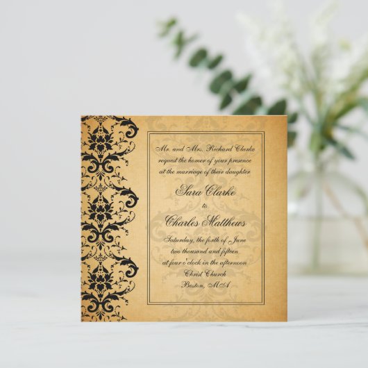  Black Damask Wedding Invitations Kaart (Staand voorkant)