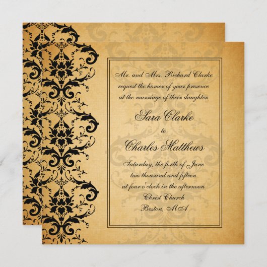  Black Damask Wedding Invitations Kaart (Voorkant / Achterkant)