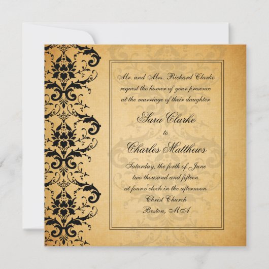  Black Damask Wedding Invitations Kaart (Voorkant)