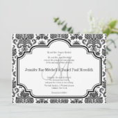 Black Damask Wedding Invitting Monogram M Kaart (Staand voorkant)