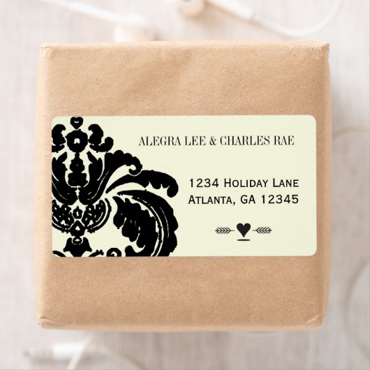 Black Damask Wedding Lable Etiket (Insitu)
