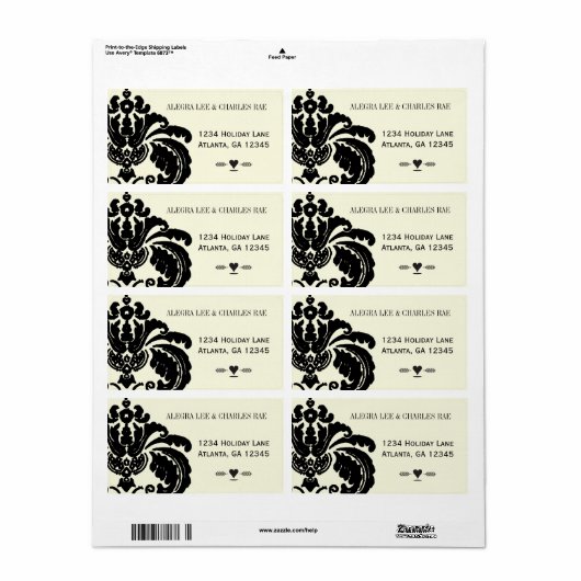Black Damask Wedding Lable Etiket (Full Sheet)