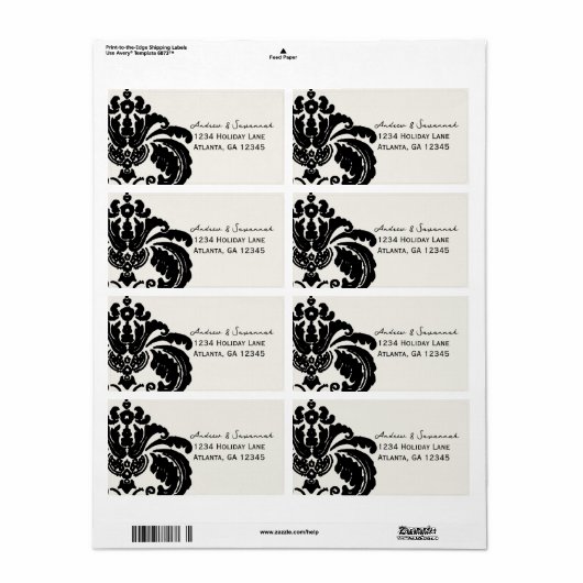  Black Damask Wedding Lable Etiket (Full Sheet)