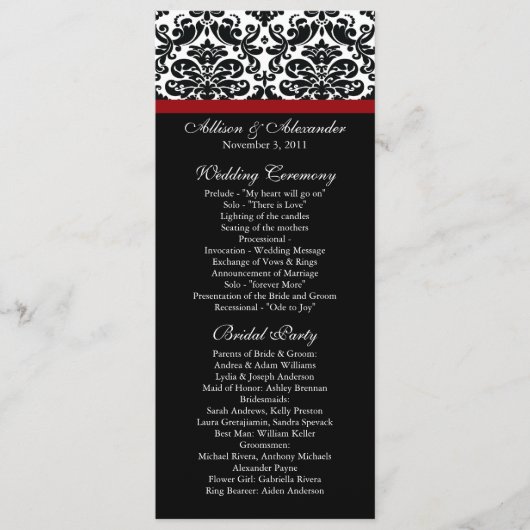Black Damask Wedding Program Programmakaart (Voorkant)