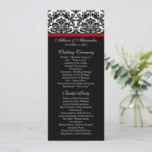Black Damask Wedding Program Programmakaart (Staand voorkant)