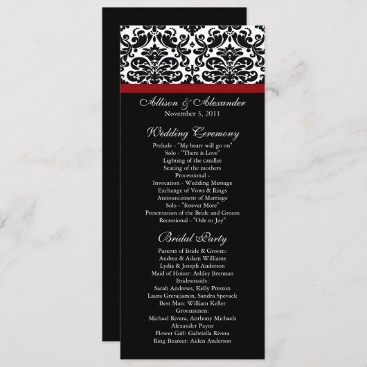 Black Damask Wedding Program Programmakaart (Voorkant / Achterkant)