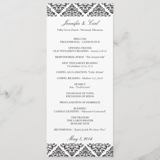 Black Damask Wedding Programma's (Voorkant)
