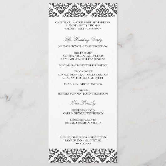 Black Damask Wedding Programma's (Achterkant)