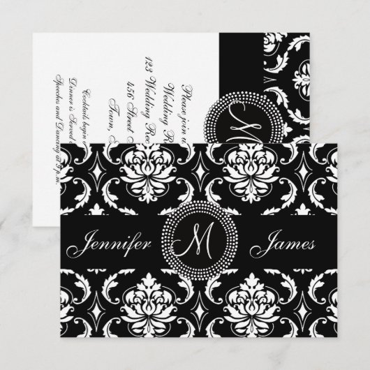 Black Damask Wedding Reception, voor Square Kaart (Voorkant / Achterkant)