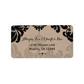  Black Damask Wedding Return-adres Etiket (Voorkant)