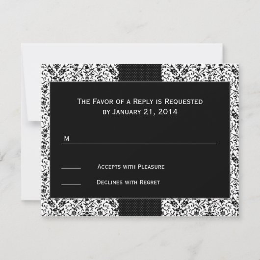 Black Damask Wedding RSVP-kaarten RSVP Kaartje (Voorkant)