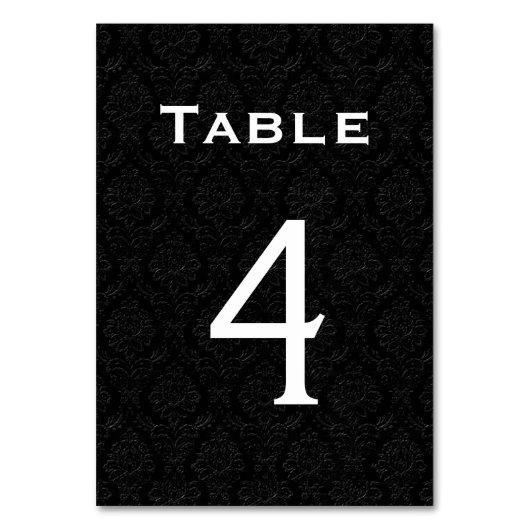 Black Damask Wedding Table Number 4 Kaart (Achterkant)