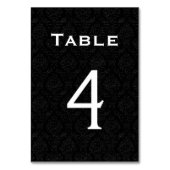 Black Damask Wedding Table Number 4 Kaart (Voorkant)