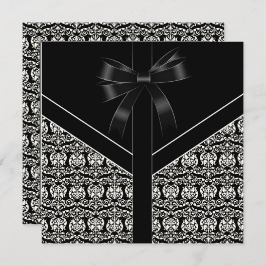Black Damask White Wedding Damask Uitnodiging (Voorkant / Achterkant)