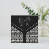 Black Damask White Wedding Damask Uitnodiging (Staand voorkant)
