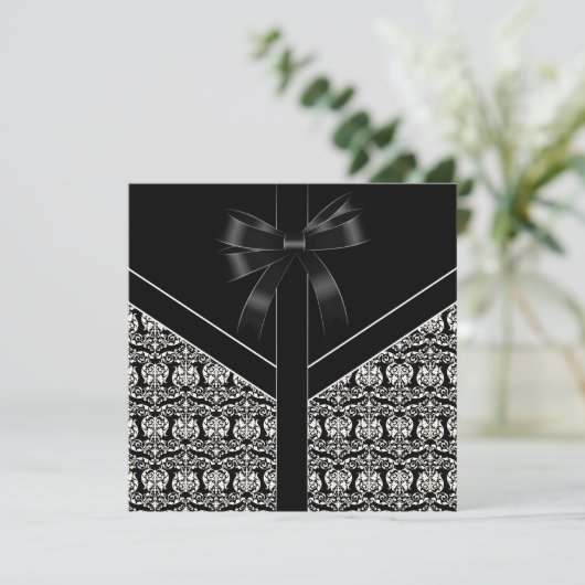 Black Damask White Wedding Damask Uitnodiging (Staand voorkant)