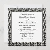 Black Damask White Wedding Damask Uitnodiging (Achterkant)