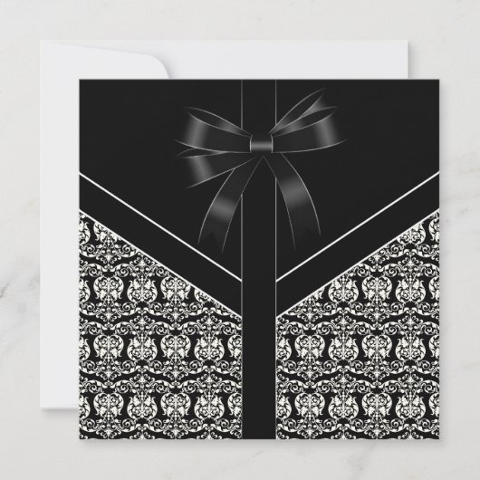 Black Damask White Wedding Damask Uitnodiging (Voorkant)