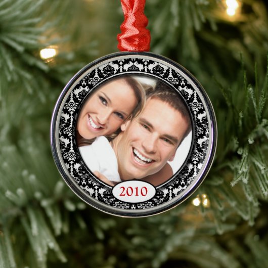 Black Damask Your Photo-kerstversiering Metalen Ornament (Boom)