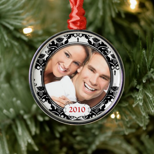 Black Damask Your Photo-kerstversiering Metalen Ornament (Boom)