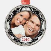 Black Damask Your Photo-kerstversiering Metalen Ornament (Voorkant)