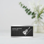 Black Damask Zilveren Viool Muziek Docent Vioolvio Visitekaartje (Staand voorkant)