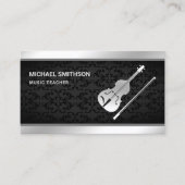 Black Damask Zilveren Viool Muziek Docent Vioolvio Visitekaartje (Voorkant)