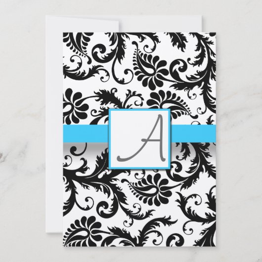 Black Damask zwemt Bright Aqua Trim zonder Stippen Kaart (Voorkant)