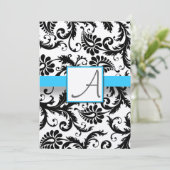 Black Damask zwemt Bright Aqua Trim zonder Stippen Kaart (Staand voorkant)
