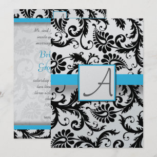 Black Damask zwemt Bright Aqua Trim zonder Stippen Kaart