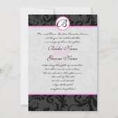 Black Damask zwemt roze trim Wedding Invitting Kaart (Voorkant)