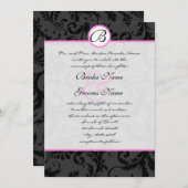 Black Damask zwemt roze trim Wedding Invitting Kaart (Voorkant / Achterkant)