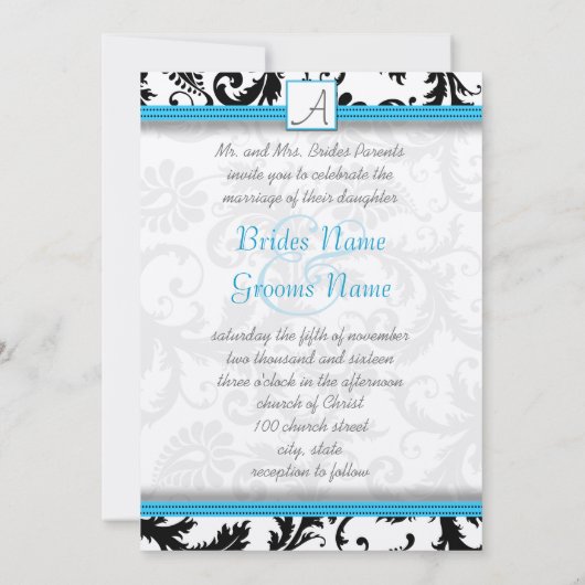 Black Damask zwemt wit met Bright Aqua Trim Kaart (Achterkant)