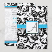 Black Damask zwemt wit met Bright Aqua Trim Kaart (Voorkant / Achterkant)
