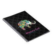 Black Damaskers Colorful Floral Elephant Notitieboek (Rechterzijde)