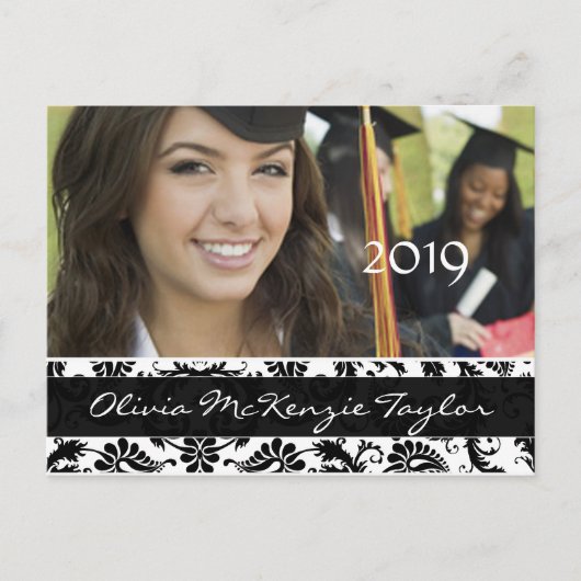 Black Damasklasse van Graduation Invitations Uitnodiging Briefkaart (Voorkant)