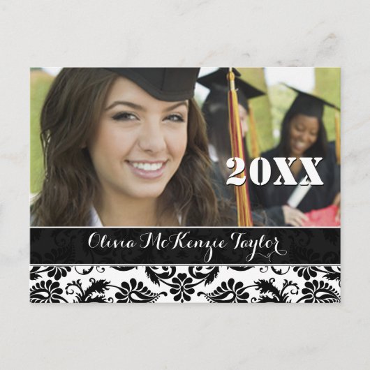 Black Damasklasse van Graduation Invitations Uitnodiging Briefkaart (Voorkant)