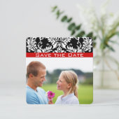 Black Damast Rode Afwerking Bewaar de Datum Save The Date (Staand voorkant)