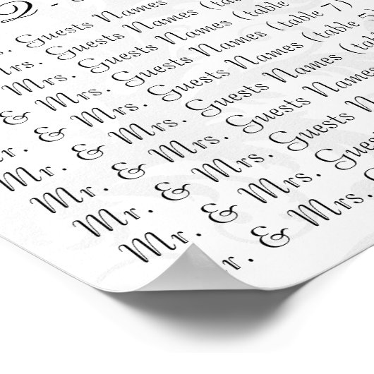 Black Damsk Paars Trim Wedding Seding Chart Poster (Hoek)