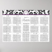 Black Damsk Paars Trim Wedding Seding Chart Poster (Voorkant)