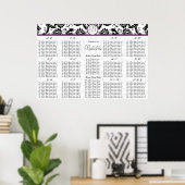 Black Damsk Paars Trim Wedding Seding Chart Poster (Thuiskantoor)
