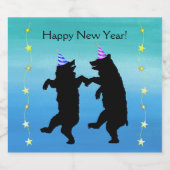 Black Dancing Party Bears Hats Bright Stars Blues Sparkling Wijnetiket (Enkel label)