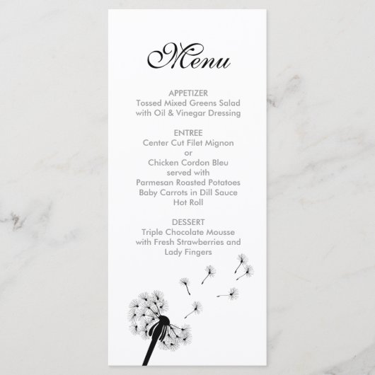 Black Dandelion Wedding Menu (Voorkant)