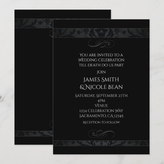 Black Dark Elegance Uitnodiging voor huwelijksfees (Voorkant / Achterkant)