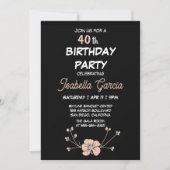 Black Dark Floral Birthday Invitation  Kaart (Voorkant)