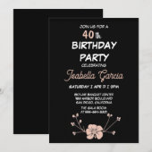 Black Dark Floral Birthday Invitation  Kaart (Voorkant / Achterkant)