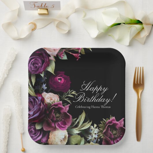 Black Dark Moody Elegant Birthday Party Papieren Bordje (Huwelijk)