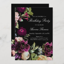 Black Dark Moody Elegant Floral Birthday Party