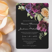 Black Dark Moody Elegant Floral Wedding Invitation Kaart